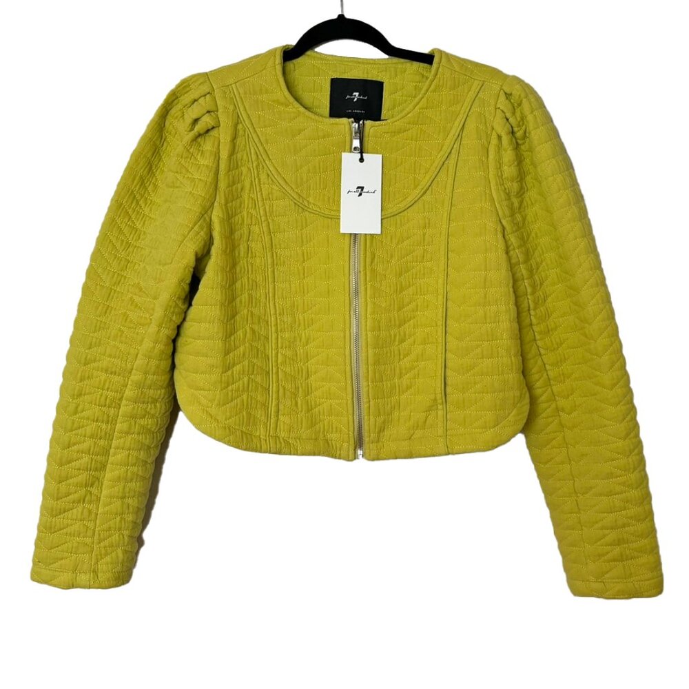 7 For All Mankind Chartreuse Quilted Cropped Jacket - Size M - New with Tags - Picture 2 of 6